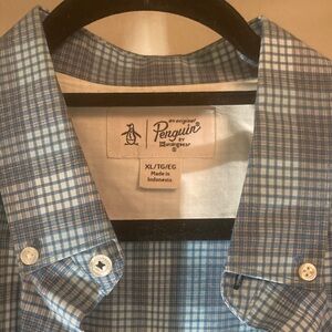 Original Penguin Light Blue Plaid Button-Down Shirt shirt sleeve